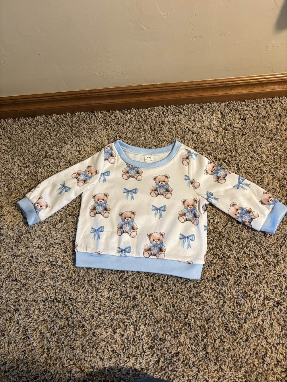 Blue & White Teddy Print Kids Pullover Sweatshirt
